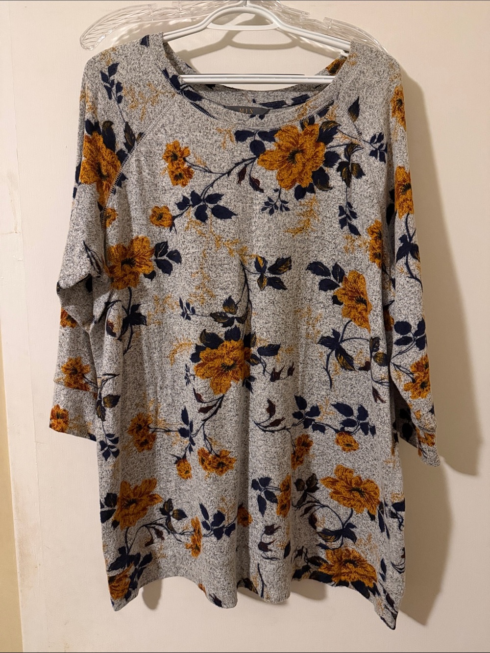 Gray Floral Tunic Top with Mustard Bloom Print